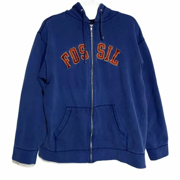 Vintage Fossil 1954 XL distressed blue full zip hoodie Sweatjacket - Picture 2 of 4